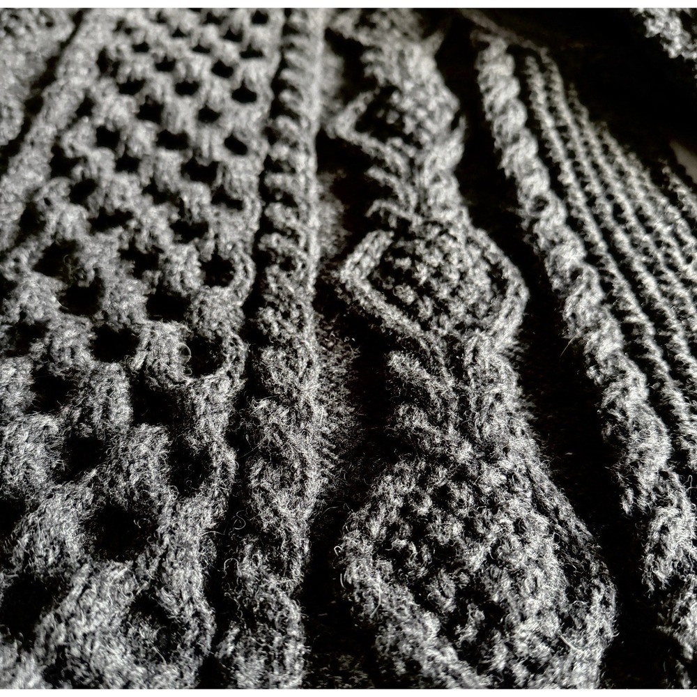 VTG Arans by Ethna Irish Merino Wool Cable Knit Fisherman Chunky Cardigan Gray M - Picture 8 of 13